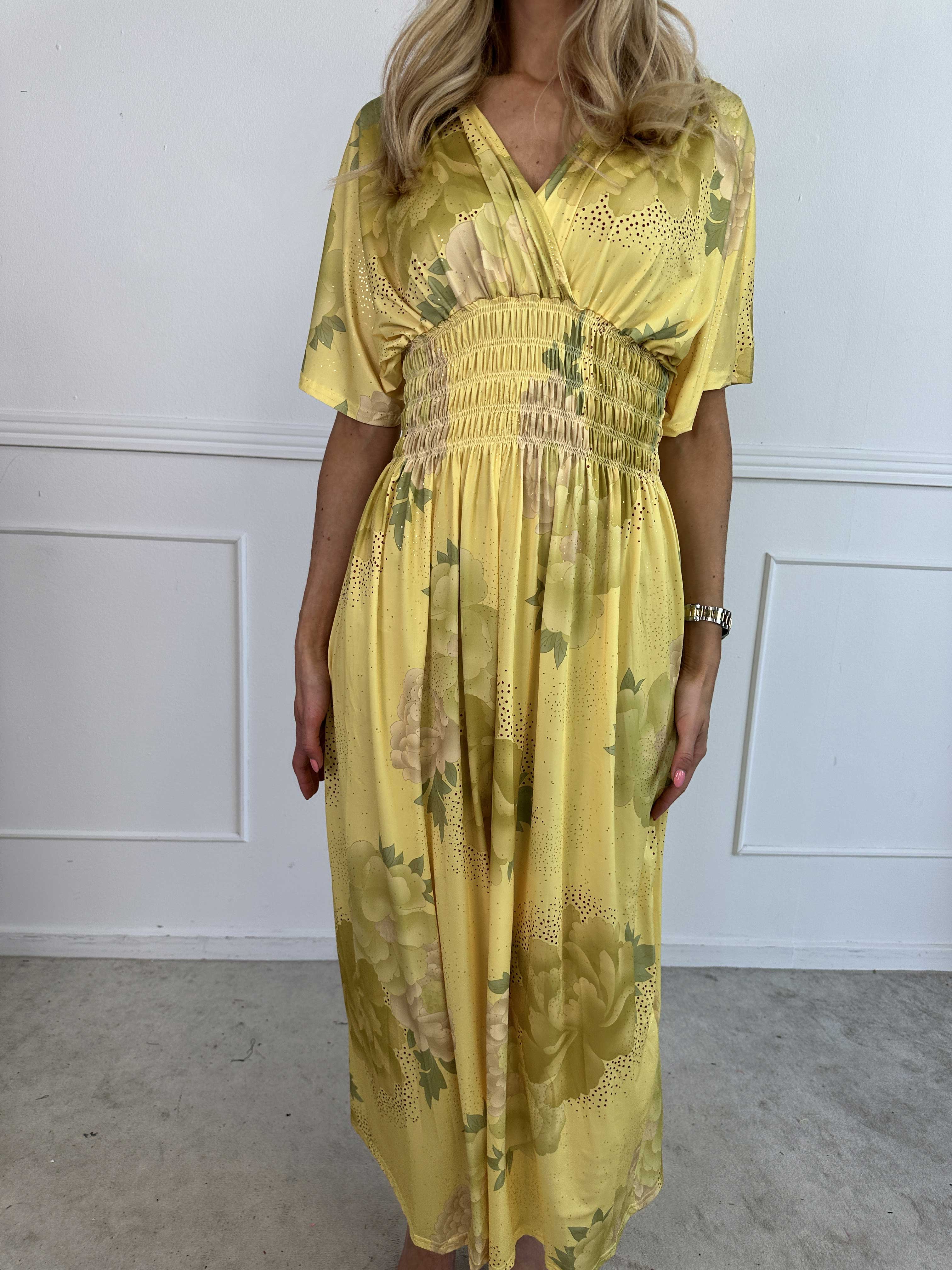 Pams Big Flower - Lang elastisk kjole med blomster motiver